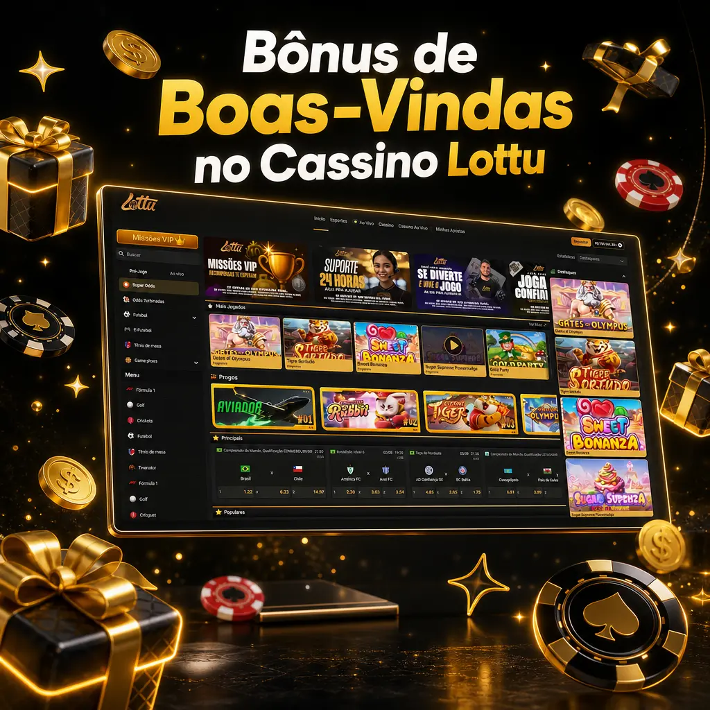 Painel de conta Lottu exibindo promoções de cashback e giros grátis com regras de rollover de 20x em slots