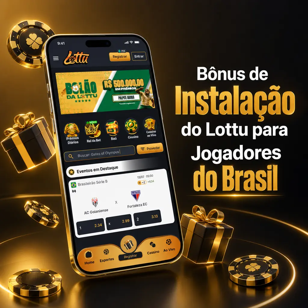 Bônus de instalação do Lottu para jogadores do Brasil: acesso ao catálogo de apostas esportivas e cassino sem rollover inicial.