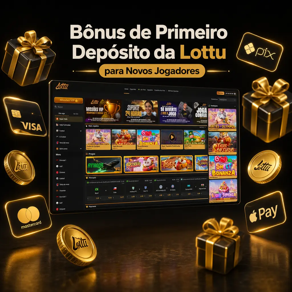 Bônus de primeiro depósito da Lottu para novos jogadores, sem rollover, saldo real disponível para saque