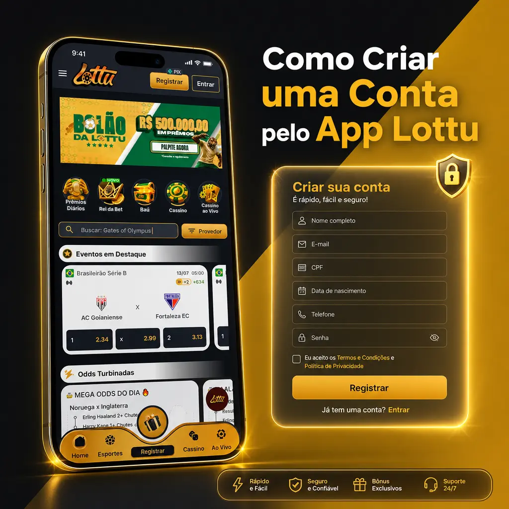 Passo a passo para criar uma conta no aplicativo Lottu e começar a apostar rapidamente pelo celular.