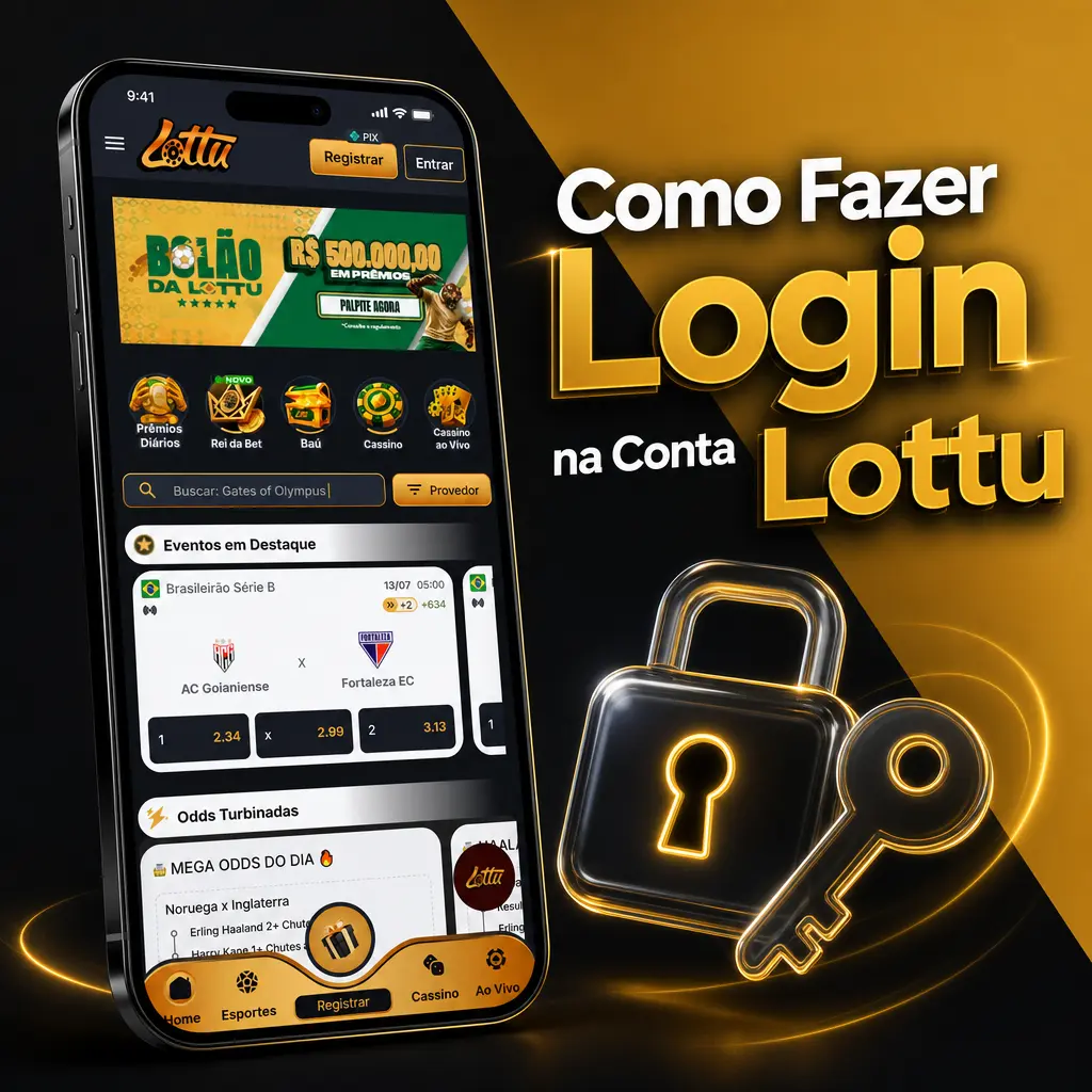 Tela de login da Lottu mostrando campos para e-mail, senha e botão de acesso à conta