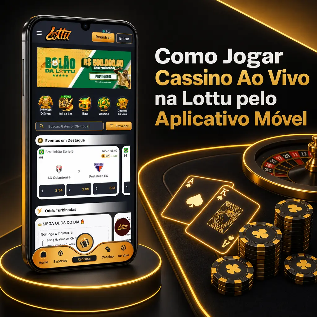 Aplicativo móvel Lottu exibindo mesas de cassino ao vivo com streaming em HD para roleta, bacará e blackjack