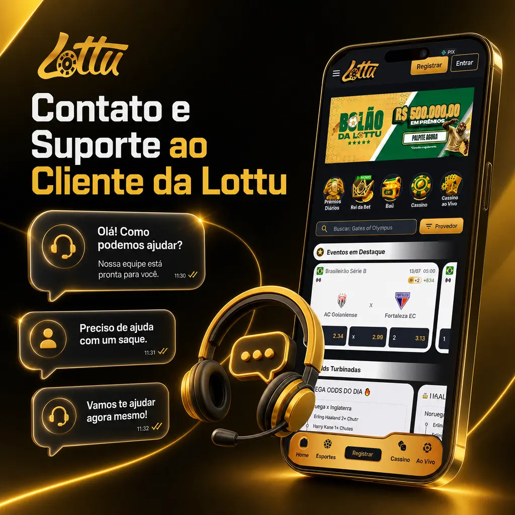 Suporte ao cliente Lottu 24h: chat ao vivo, WhatsApp, e-mail, Central de Ajuda e redes sociais oficiais.