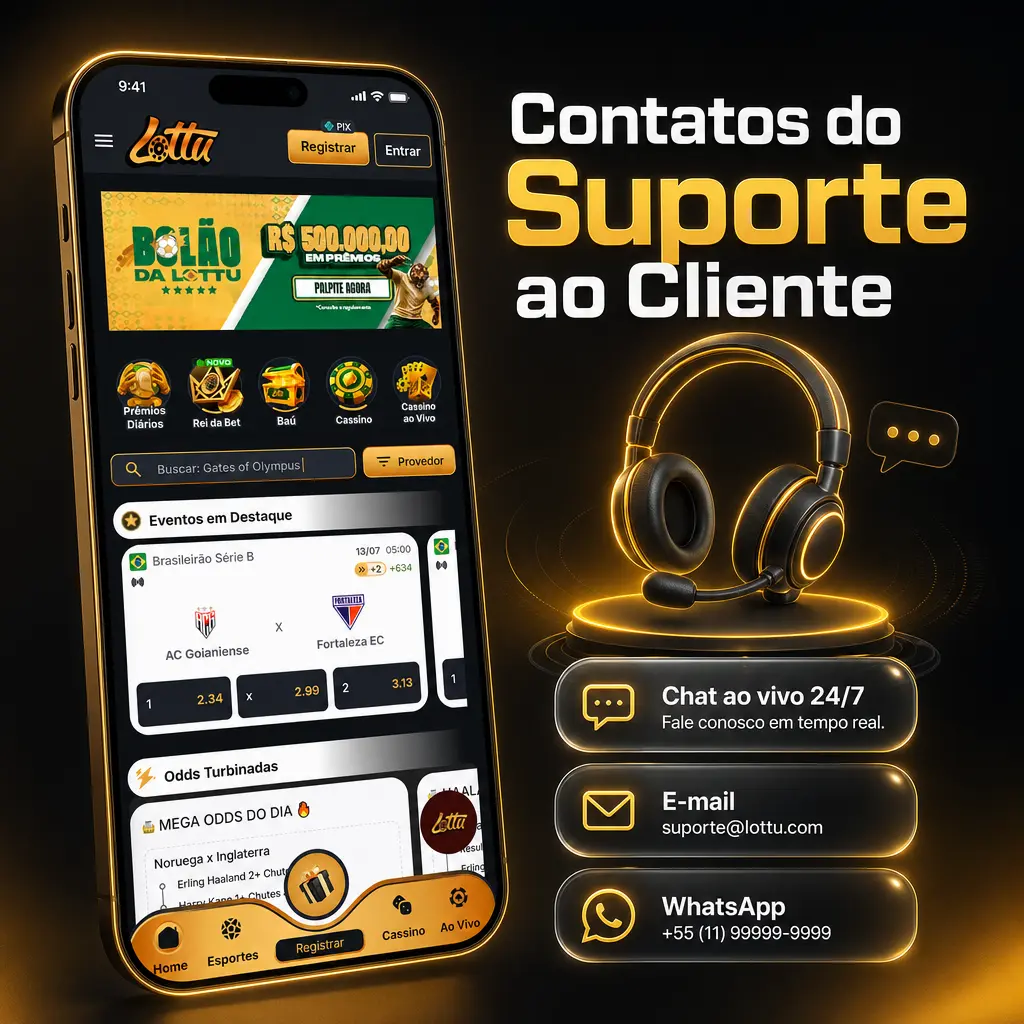 Canais de contato do suporte ao cliente Lottu: chat 24h, e-mail, WhatsApp e Central de Ajuda para dúvidas e pagamentos.
